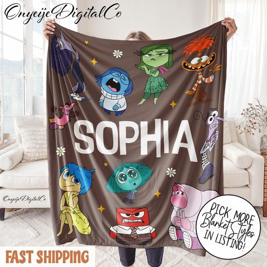 Personalized Disney Inside Out Blanket  Custom Name Cozy Kids Gift
