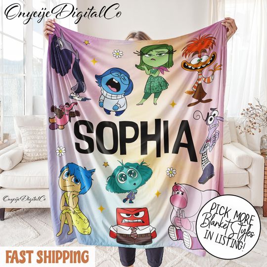 Personalized Disney Inside Out Blanket  Custom Name Cozy Kids Gift