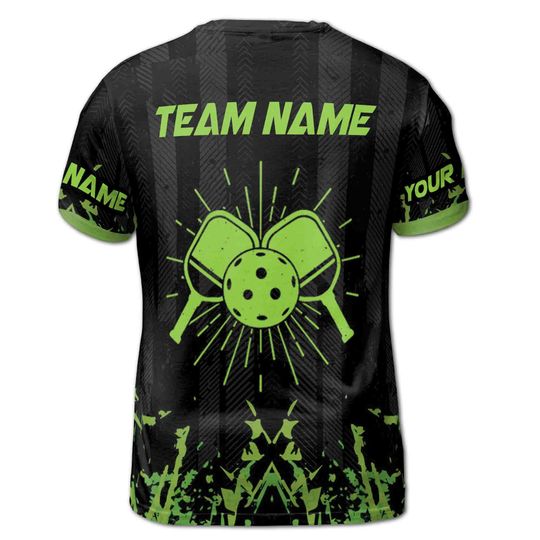 Personalized Name Green Spatter Pickleball Team 3D T-Shirt
