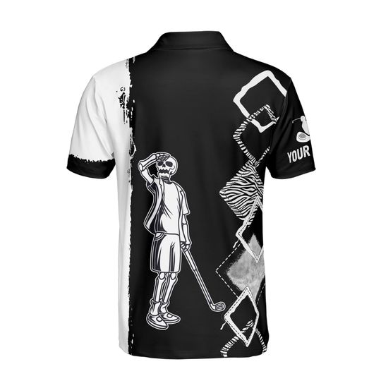Custom Name Golf Skull Golfer Zebra Argyle Pattern Men's Polo
