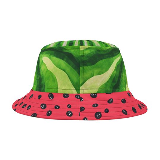 Watermelon Print Bucket Hat, Fruit Pattern Cap, Summer AOP Bucket Hat