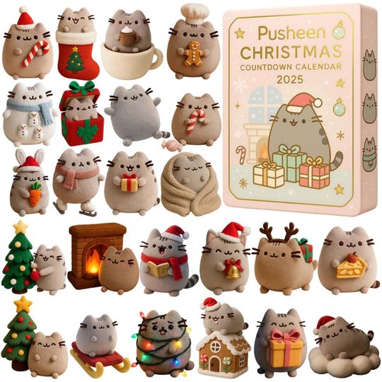 Pusheen Advent Calendar 2025, Cute Cat Box, 24 Day Countdown, Christmas Gift, Gift for Kids, Christmas Decor