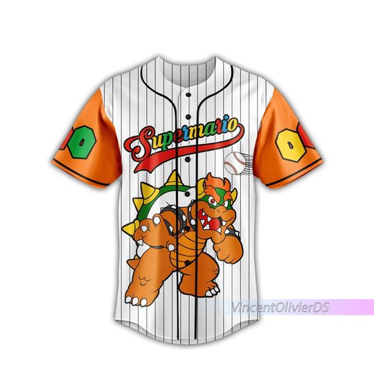 Custom Bowser Baseball Jersey Shirt, Super Mario Baseball Jersey