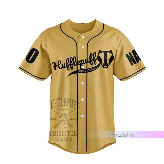 Custom Hufflepuff Baseball Jersey, Wizard House Varsity Collegiate Shirt