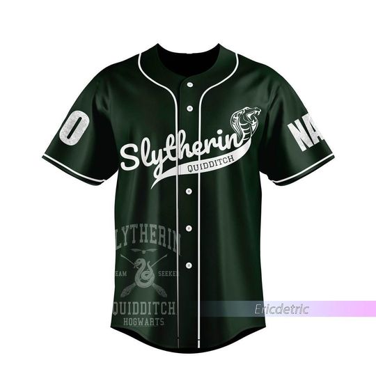 Custom Slytherin Baseball Jersey, Wizard House Varsity Collegiate Shirt