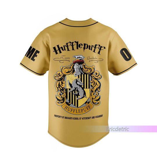 Custom Hufflepuff Baseball Jersey, Wizard House Varsity Collegiate Shirt