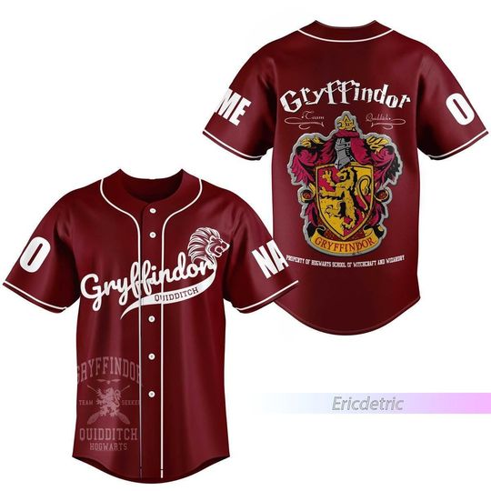 Custom Gryffindor Baseball Jersey, Wizard House Varsity Collegiate Shirt