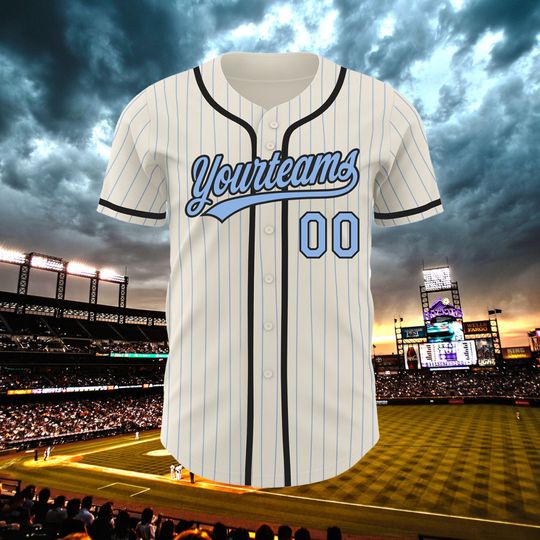 Personalized Baseball Jersey, Light Blue Stripe Baseball Jersey