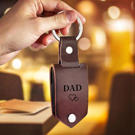 Personalized Mens Leather Keychain with Photo,Metal Tag Photo Keychain