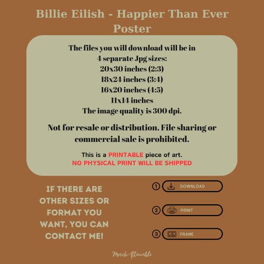 Billie Eilish Happier Than Ever Poster, Hit Me Hard And Soft, Gift