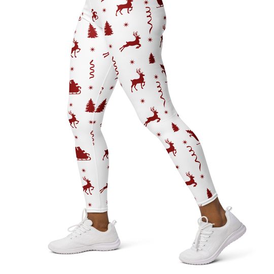 Christmas Leggings, Xmas Reindeer Santa Patterned Yoga Leggings, Super Soft and Comfortable Fall Winter Clothing