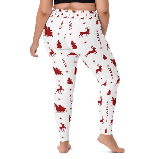 Christmas Leggings, Xmas Reindeer Santa Patterned Yoga Leggings, Super Soft and Comfortable Fall Winter Clothing