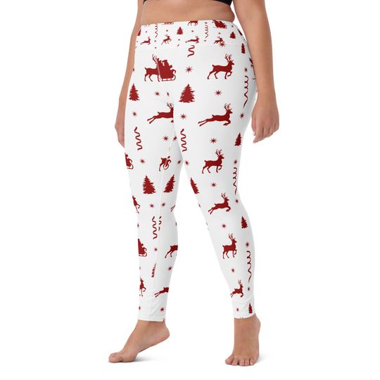 Christmas Leggings, Xmas Reindeer Santa Patterned Yoga Leggings, Super Soft and Comfortable Fall Winter Clothing