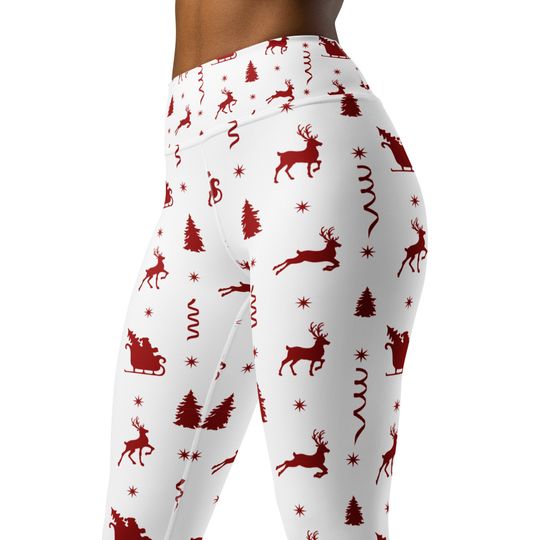 Christmas Leggings, Xmas Reindeer Santa Patterned Yoga Leggings, Super Soft and Comfortable Fall Winter Clothing
