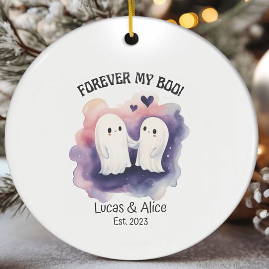 Personalised Halloween Ornaments, Forever My Boo, Halloween Couple Ghosts
