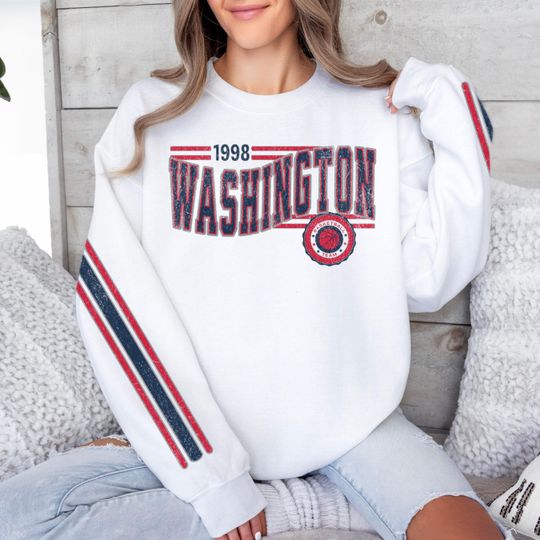 Washington Women's Basketball Crewneck Sweatshirt, Mystic Basketball Team Shirt, Unisex Retro Stripe Sleeve Printing, Vintage Basketball