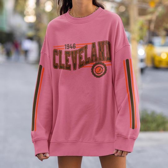 Cleveland Football Retro Crewneck Sweatshirt, Brown Retro Stripe Sleeve Sweatshirt, Cleveland Unisex Shirt, Game Day Shirt, Brown Fan Gift