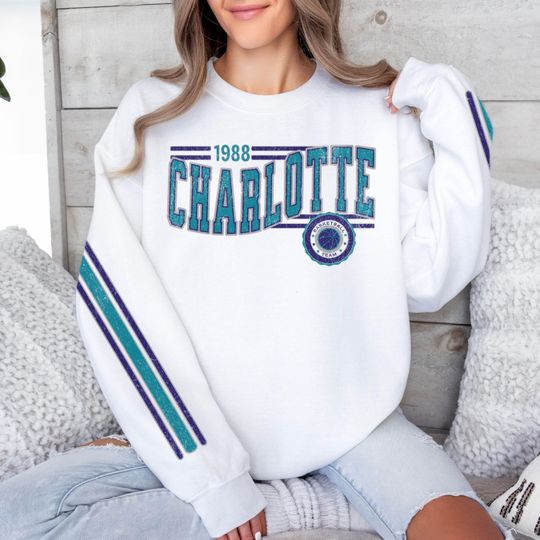 Charlotte Basketball Retro Unisex Sweatshirt, Hornet Basketball Team, Crewneck Vintage Style Jumper, Sports Fan Apparel, Basketball Fan Gift
