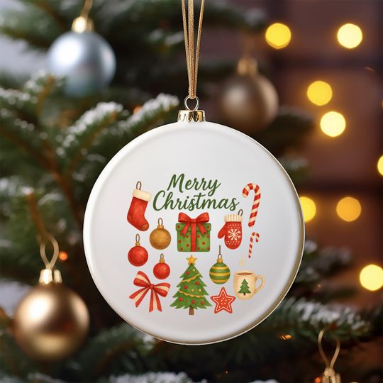 Merry Christmas Ceramic Ornament, Round Tree Decoration