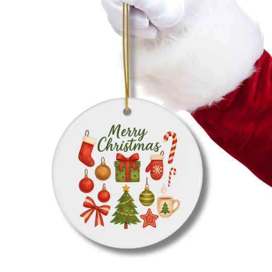 Merry Christmas Ceramic Ornament, Round Tree Decoration