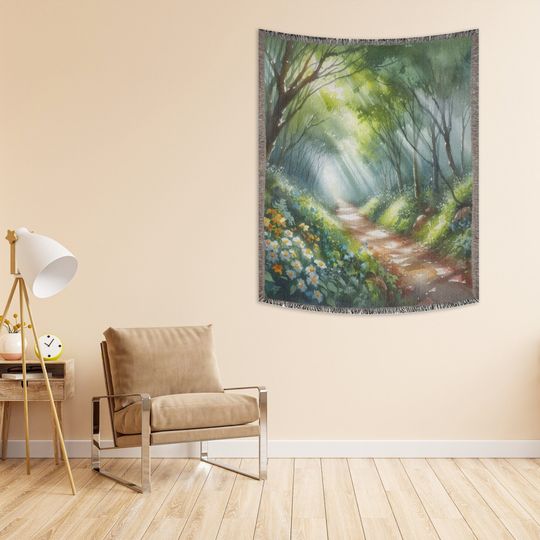 Watercolor Enchanted Forest Woven Blanket