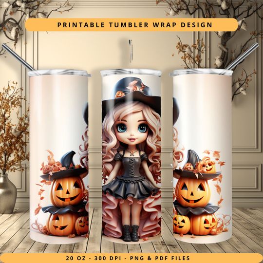 Barbie Doll Pumpkins Halloween Tumbler Wrap, Disneyland Halloween Tumbler Wrap Design