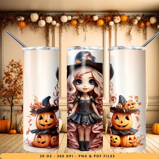 Barbie Doll Pumpkins Halloween Tumbler Wrap, Disneyland Halloween Tumbler Wrap Design