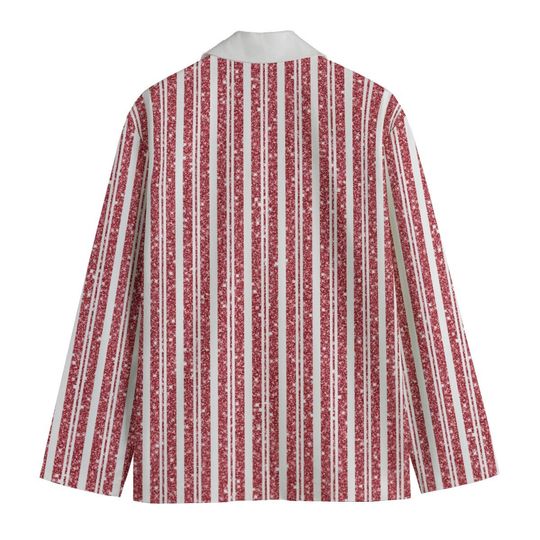Red and White Sparkle Red Stripes Lightweight Blazer/Sport Coat - Red Lapel