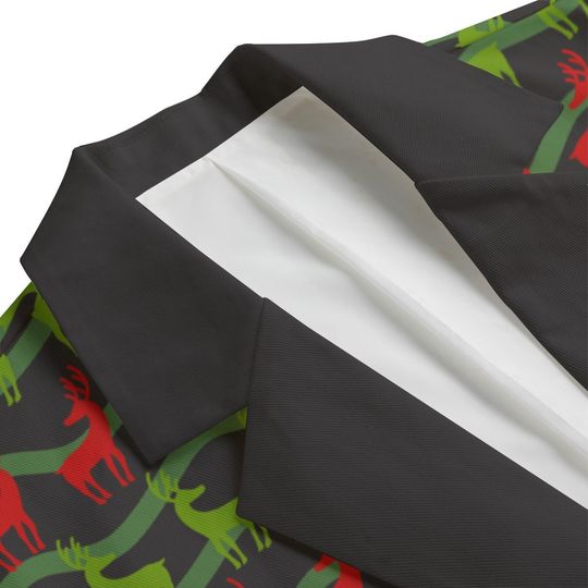 Green and Red Reindeer Christmas Blazer/Sports Coat - BlackLapel