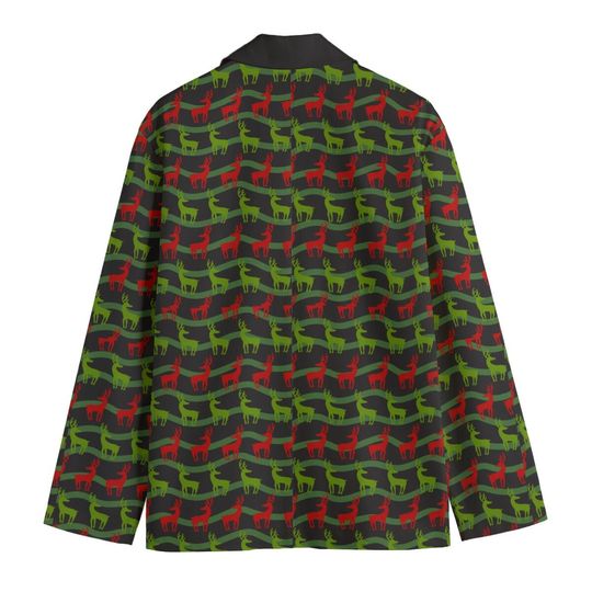 Green and Red Reindeer Christmas Blazer/Sports Coat - BlackLapel