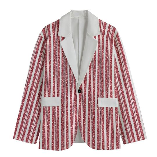 Red and White Sparkle Red Stripes Lightweight Blazer/Sport Coat - Red Lapel