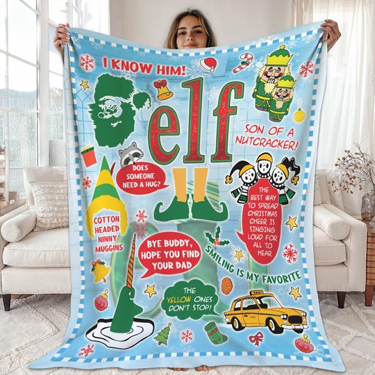Buddy The Elf Christmas Fleece Blanket for Couch and Sofa, Elf Christmas Decor, Xmas Gift