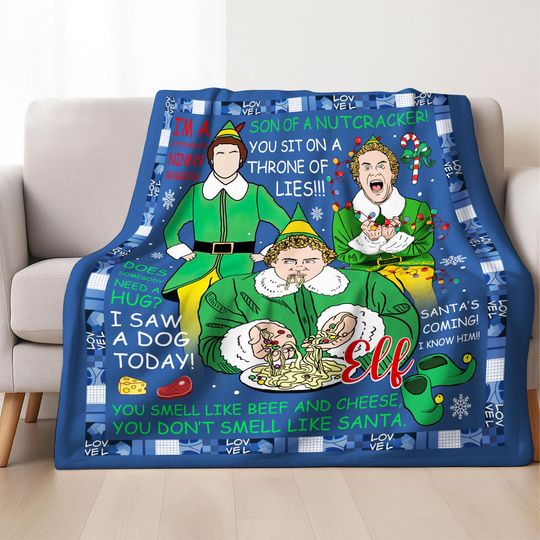 Elf Quote Christmas Fleece Blanket, Buddy the Elf The Elf Holiday Quilt for Couch Sofa Xmas Gifts