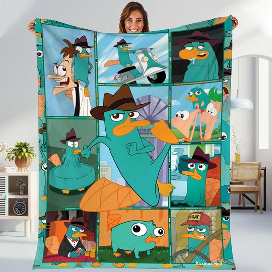 Phineas And Ferb Fleece Blanket | Phineas Ferb Perry the Platypus Blanket | Disneyland Magic Kingdom Throw Blanket for Bed Couch Sofa