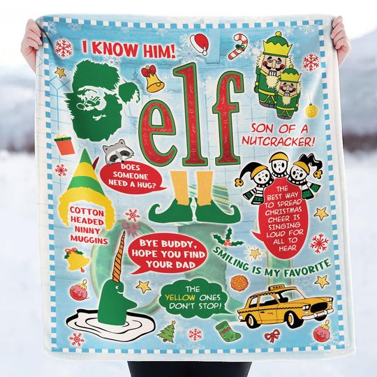 Buddy The Elf Christmas Fleece Blanket for Couch and Sofa, Elf Christmas Decor, Xmas Gift