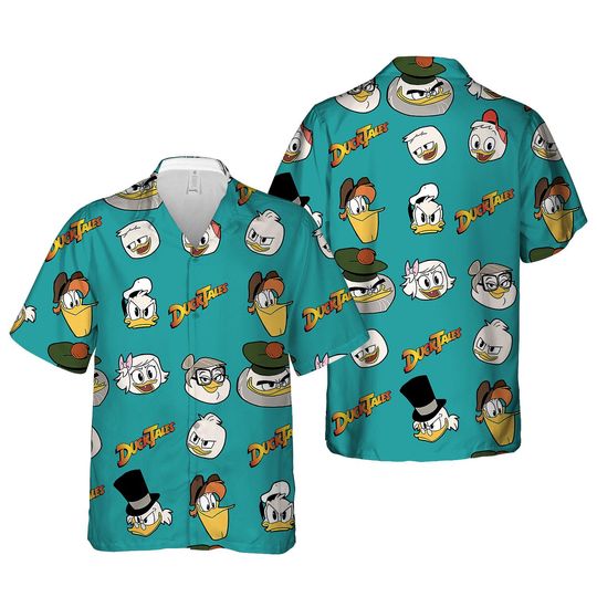 Retro DuckTales Hawaiian Shirt, Huey Dewey Louie Scrooge McDuck Disney Button Down, Disneyland Family Summer Trip, 90s Disney Gift