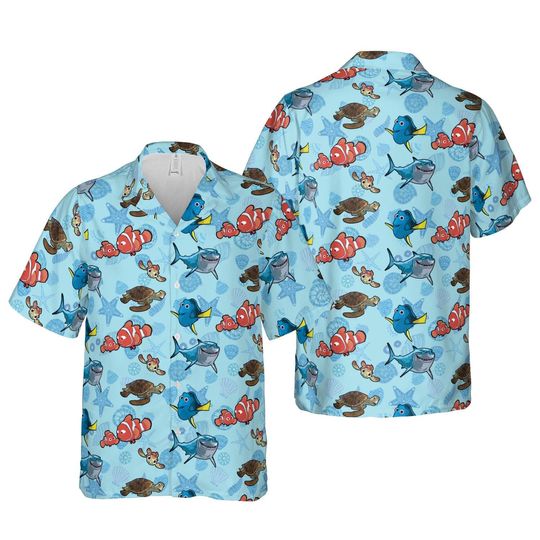 Finding Nemo Disney Adult Youth Button Up Shirt, Disneyland Trip Family Matching Hawaiian Style Outfits, WDW Nemo Marlin Dory Shirt