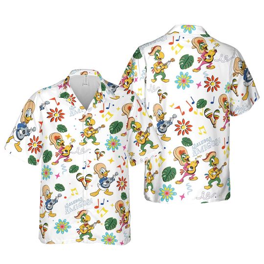 Three Caballeros Saludos Amigos Hawaiian Shirt, Jose Donald Duck Panchito Hawaii Shirt, Disneyland Summer Trip Family Matching Outfit
