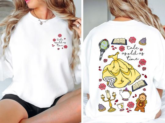 Two Sided Beauty And The Beast Tale As Old As Time T-Shirt, Retro Disney Belle Princess T-Shirt