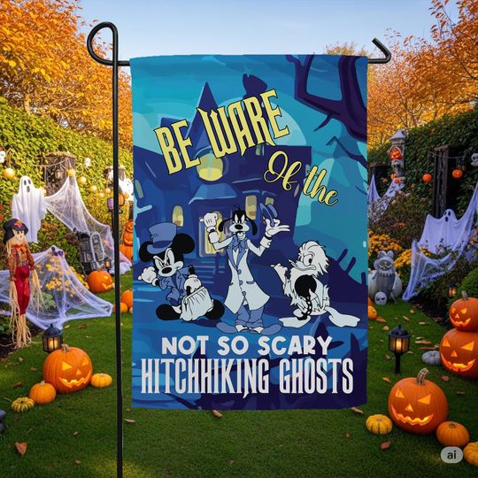 Haunted Mansion Hitchhiking Ghosts Garden Flag - Halloween Home Decor