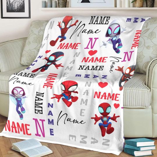 Customized Spidey And His Amazing Blanket, The Spider Gwen Fleece Blanket, Spiderman Blanket, Blanket Anniversary Gift