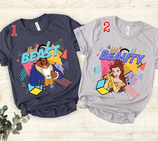 Graphic TeeRetro 90s His Beauty and Her Beast Shirt | Belle Princess Couple Shirt | Belle Shirt | Couple Shirt | Wedding Gift