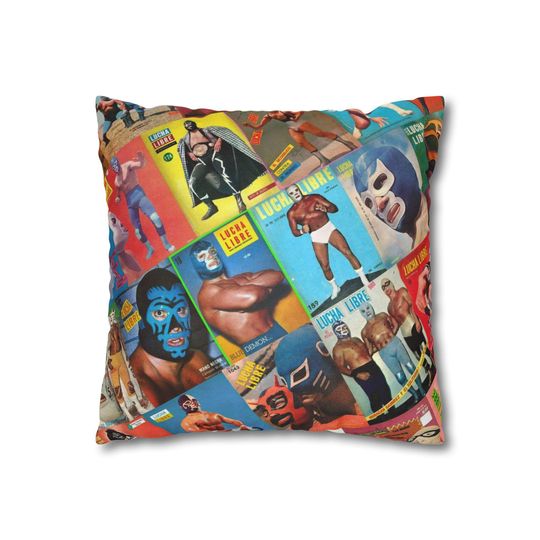 Lucha Libre Throw Pillowcase - Retro Mexican Wrestling Decor