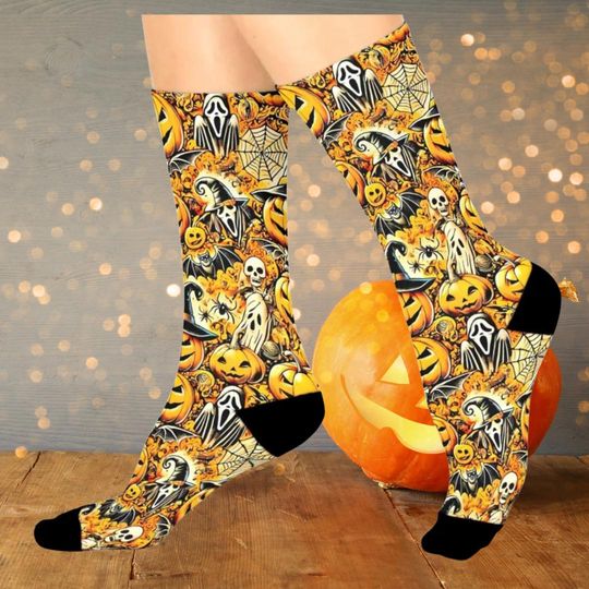 Halloween Socks - Premium Socks, One Size Fits All, Cushioned Heel-To-Toe, Durable Socks, Cushioned Crew Socks