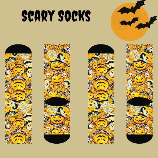 Halloween Socks - Premium Socks, One Size Fits All, Cushioned Heel-To-Toe, Durable Socks, Cushioned Crew Socks
