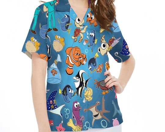Finding Nemo Group Characters Hawaiian Shirt, Marlin Bruce Squirt Dory, Disney Hawaii Shirt ingdom