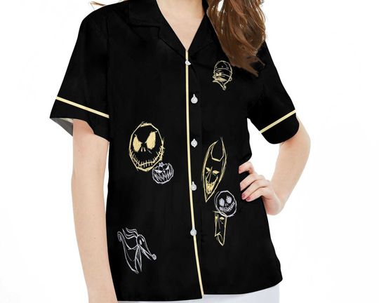 Jack Skellington Lock Shock Barrel Oogie Boogie Sketch Art Hawaiian Shirt