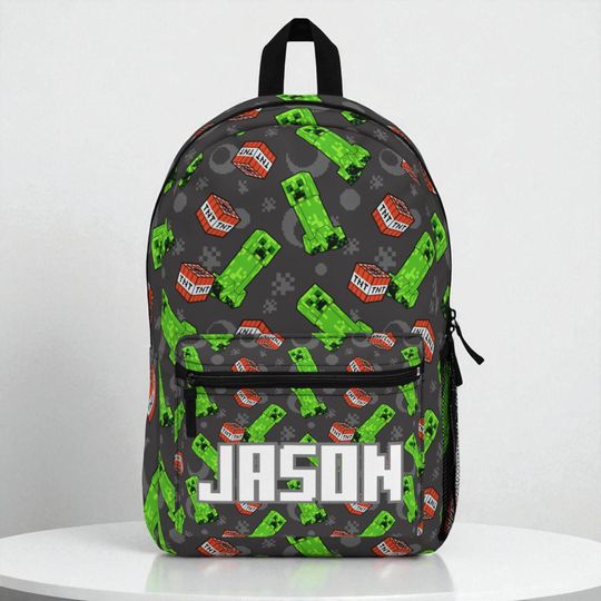 Personalized Minecraft Inspired Backpack, Gamer School Bag