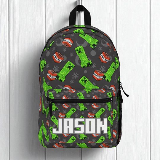 Personalized Minecraft Inspired Backpack, Gamer School Bag