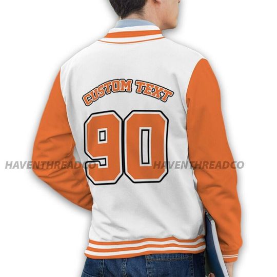 AM TW White Orange Unisex Varsity Jacket, God Got Me Varsity Custom, Custom Baseball Jacket